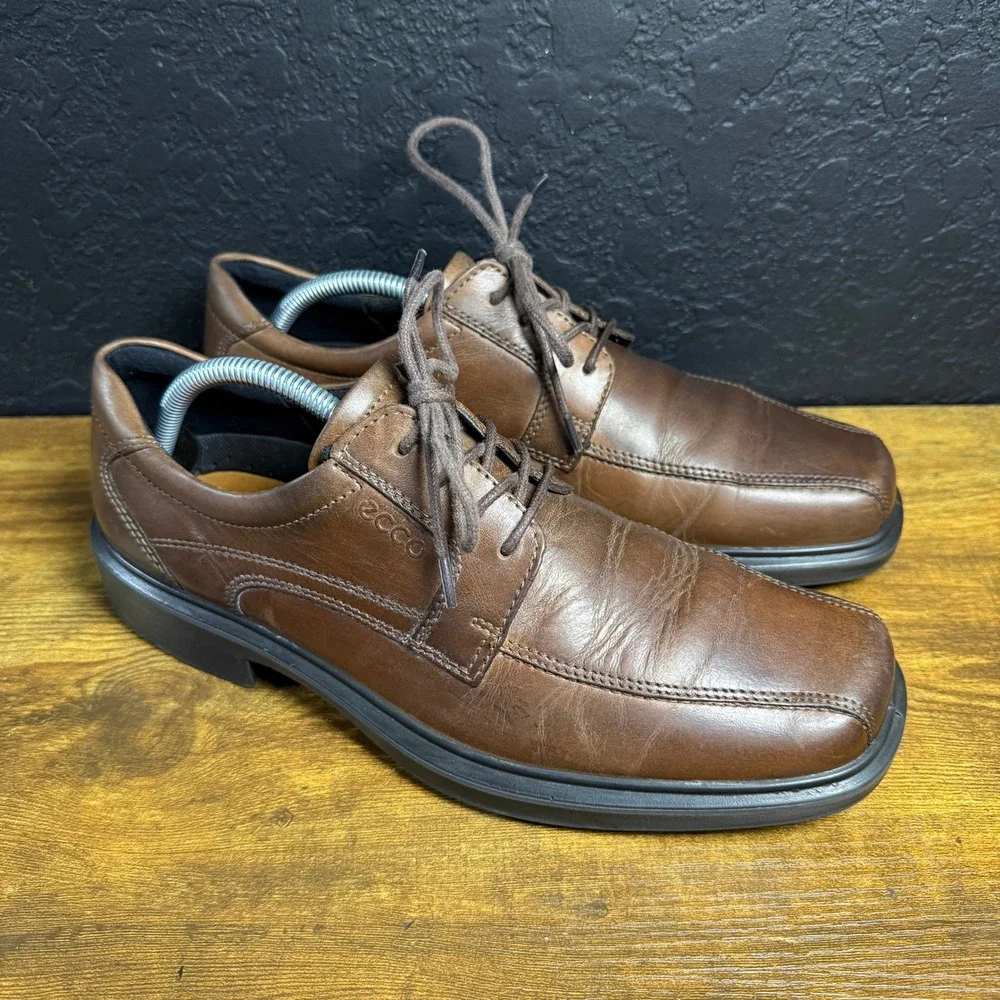 ECCO Helsinki Brown Leather Bike Toe Oxford Mens EU 43 US 9-9.5